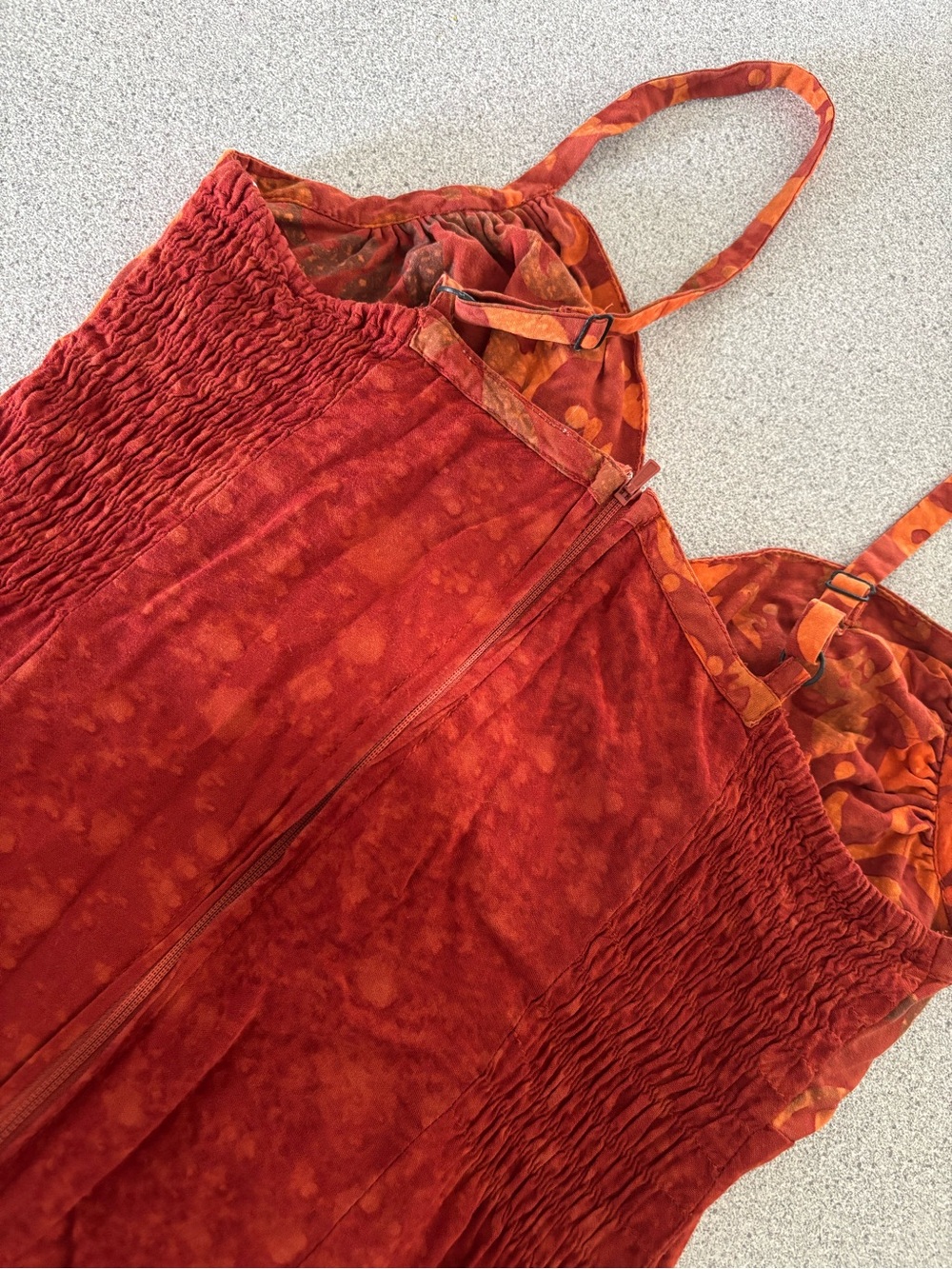 Boho Batik Print Maxi Dress Rust Orange Festival Fairy Grunge Y2K Small Godet - Picture 14 of 14
